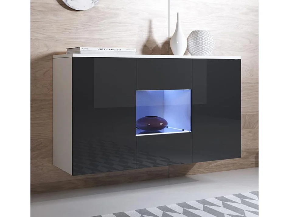 Bahut Buffet pour Salon Salle à manger en Blanc et Noir avec LED 120x40x70cm Luke A2