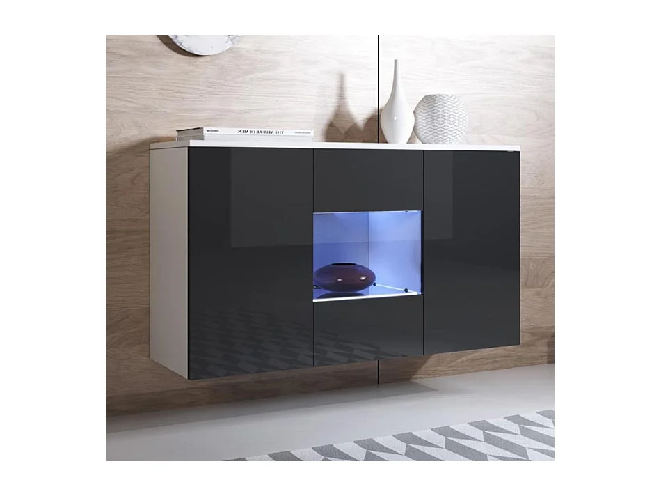 Bahut Buffet pour Salon Salle à manger en Blanc et Noir avec LED 120x40x70cm Luke A2