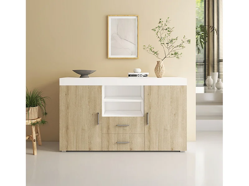 Aparador para Salón comedor en Blanco y Sonoma 140x40x80cm Roque