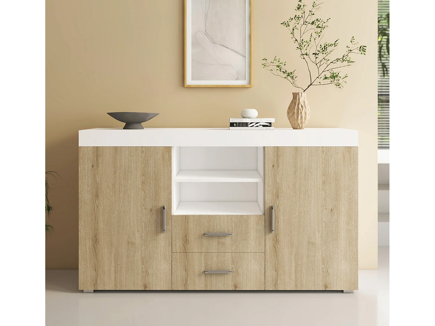 Aparador para Salón comedor en Blanco y Sonoma 140x40x80cm Roque