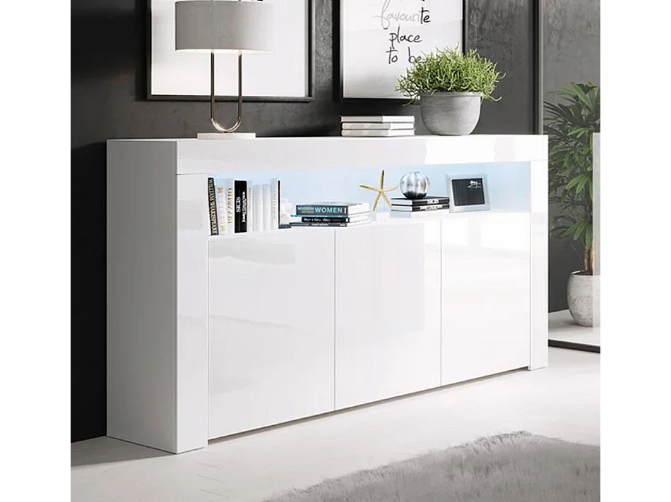 Aparador para Salón comedor en Blanco con LED 155x37x91,5cm Aker