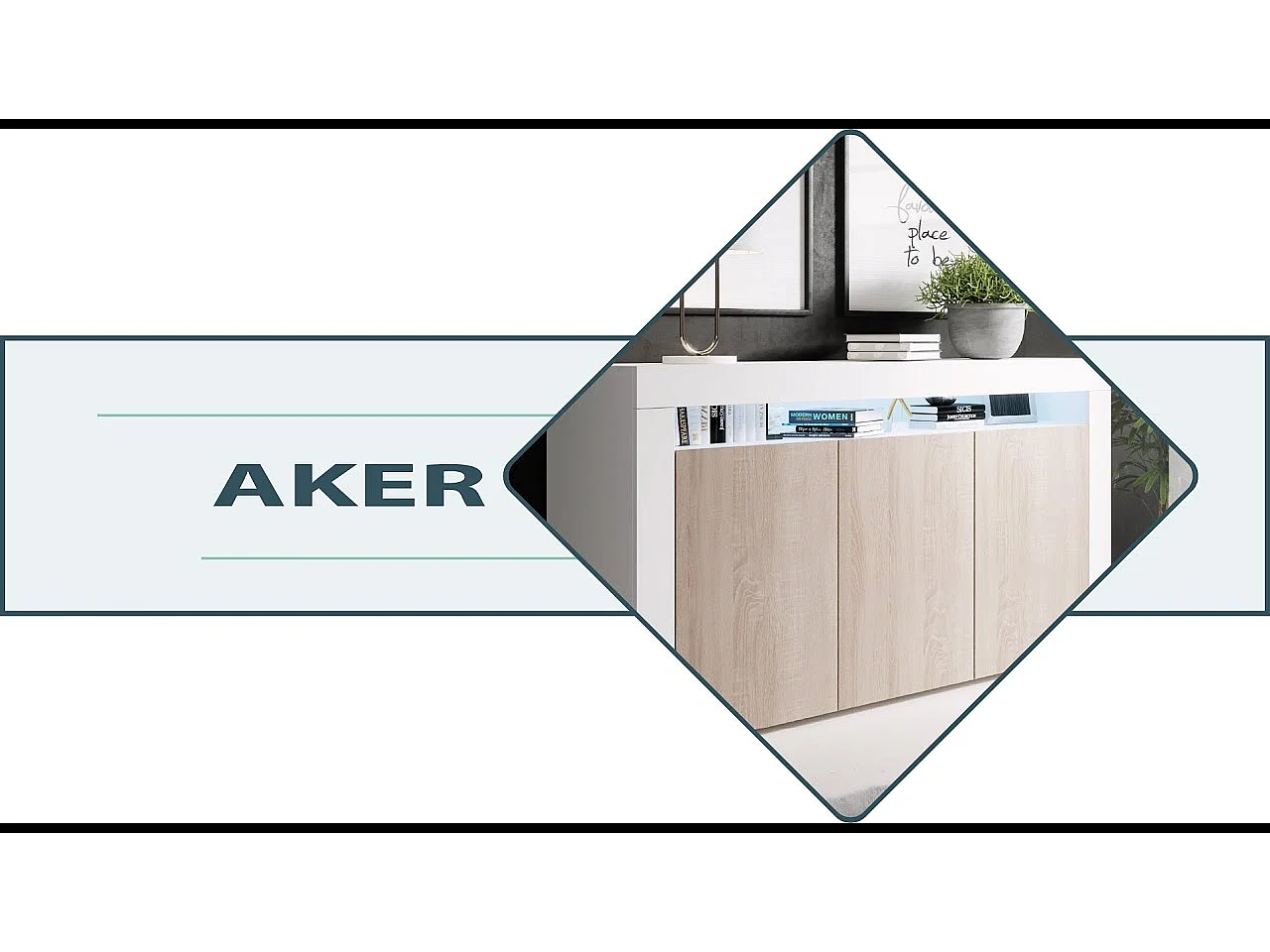 Bahut Buffet pour Salon Salle à manger en Blanc avec LED 155x37x91,5cm Aker