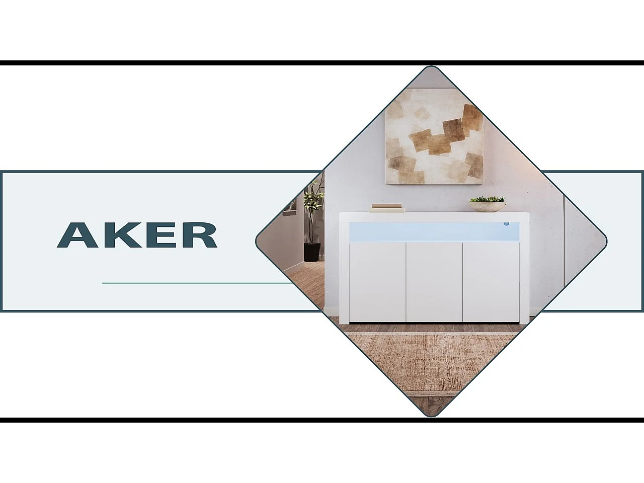 Aparador para Salón comedor en Blanco con LED 155x37x91,5cm Aker