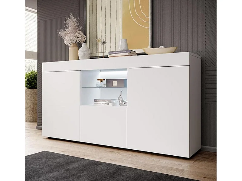 Bahut Buffet pour Salon Salle à manger en Blanc avec LED 135x34x73cm Sefora