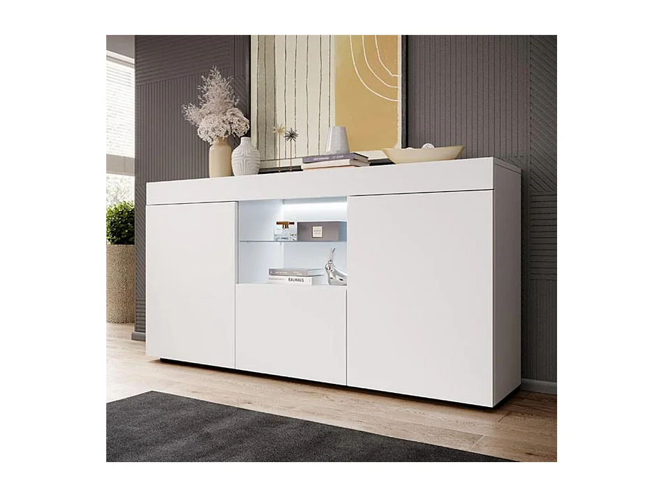 Bahut Buffet pour Salon Salle à manger en Blanc avec LED 135x34x73cm Sefora