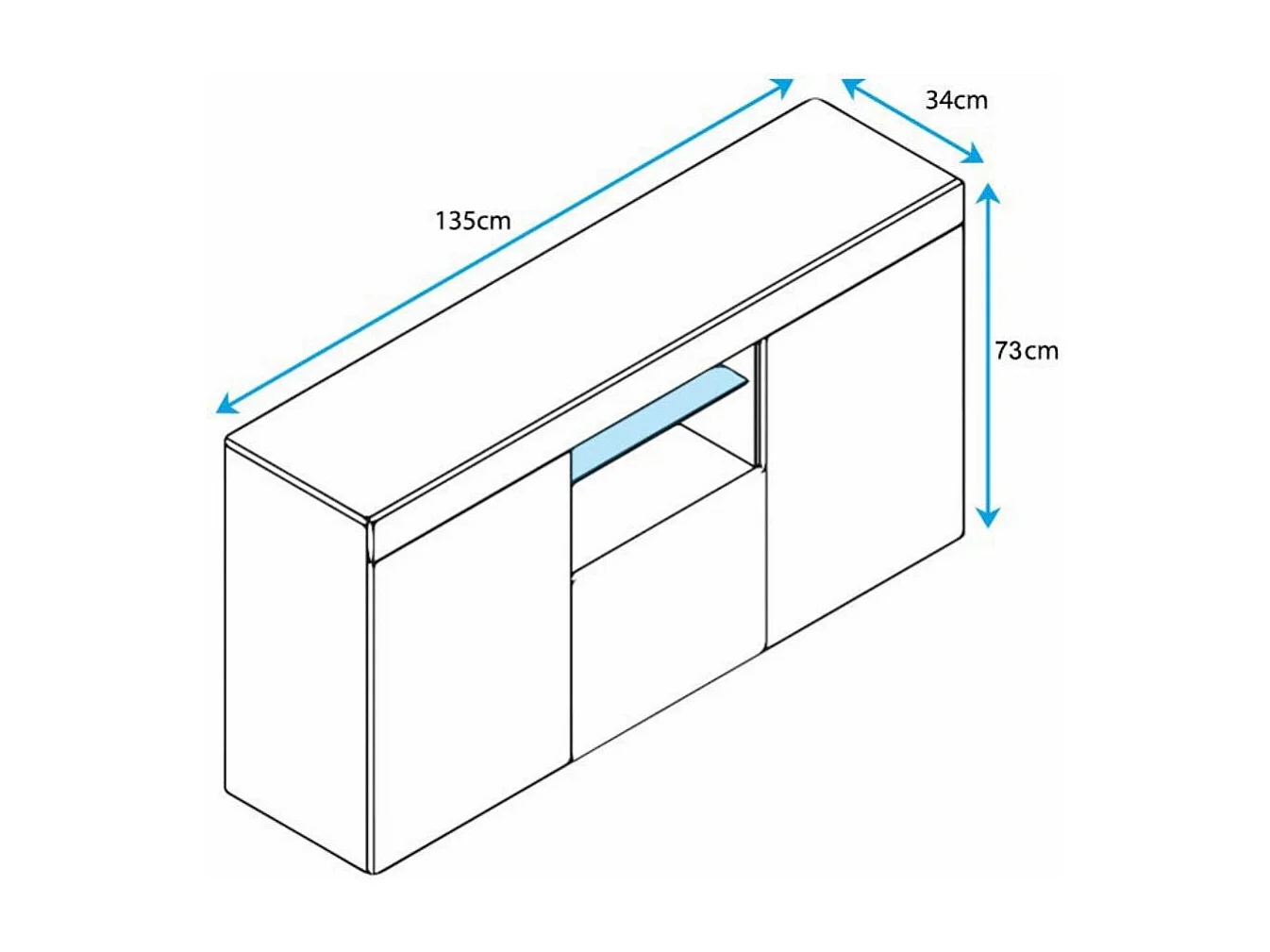 Aparador para Salón comedor en Blanco con LED 135x34x73cm Sefora
