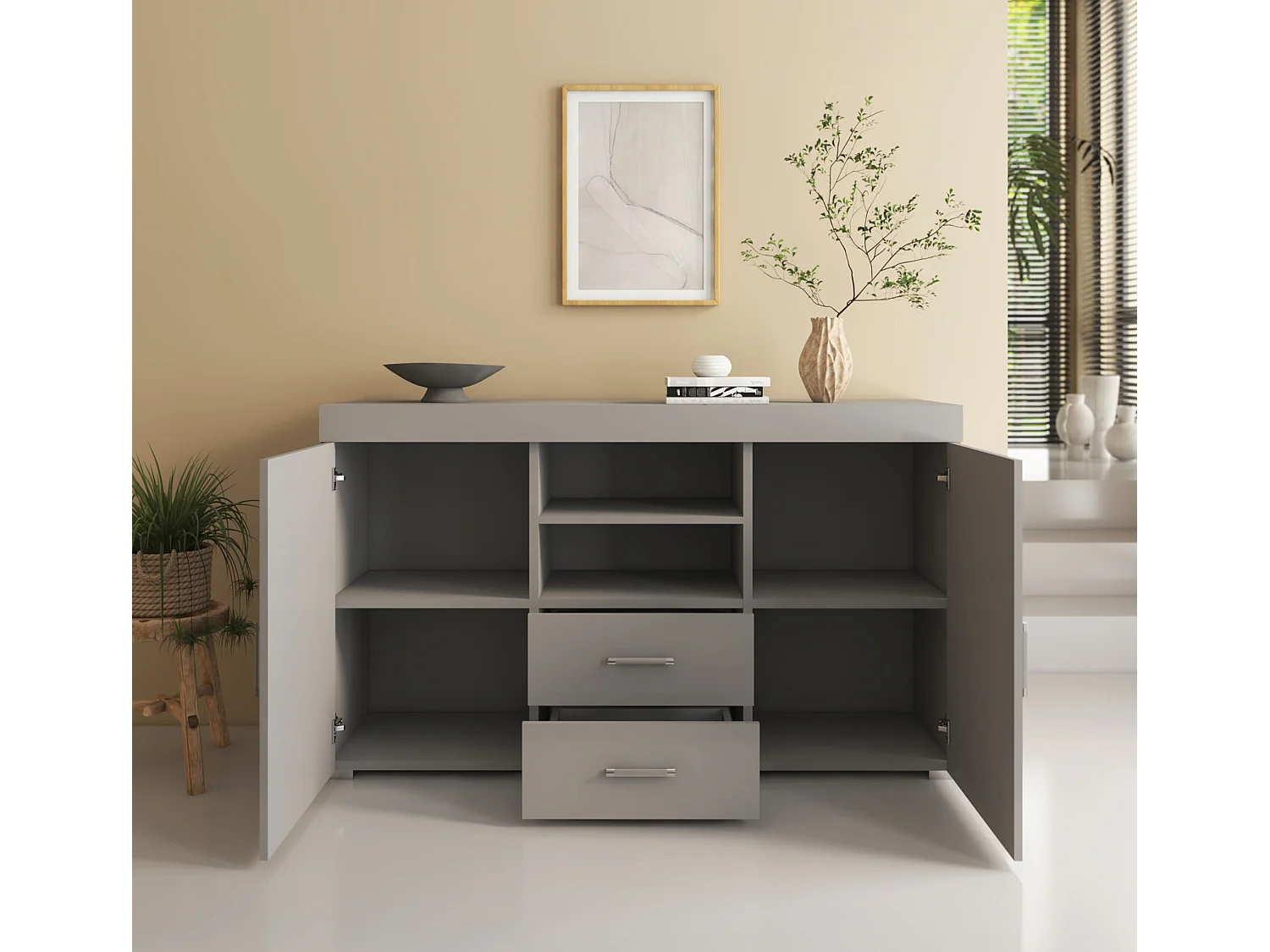 Aparador para Salón comedor en Gris 140x40x80cm Roque