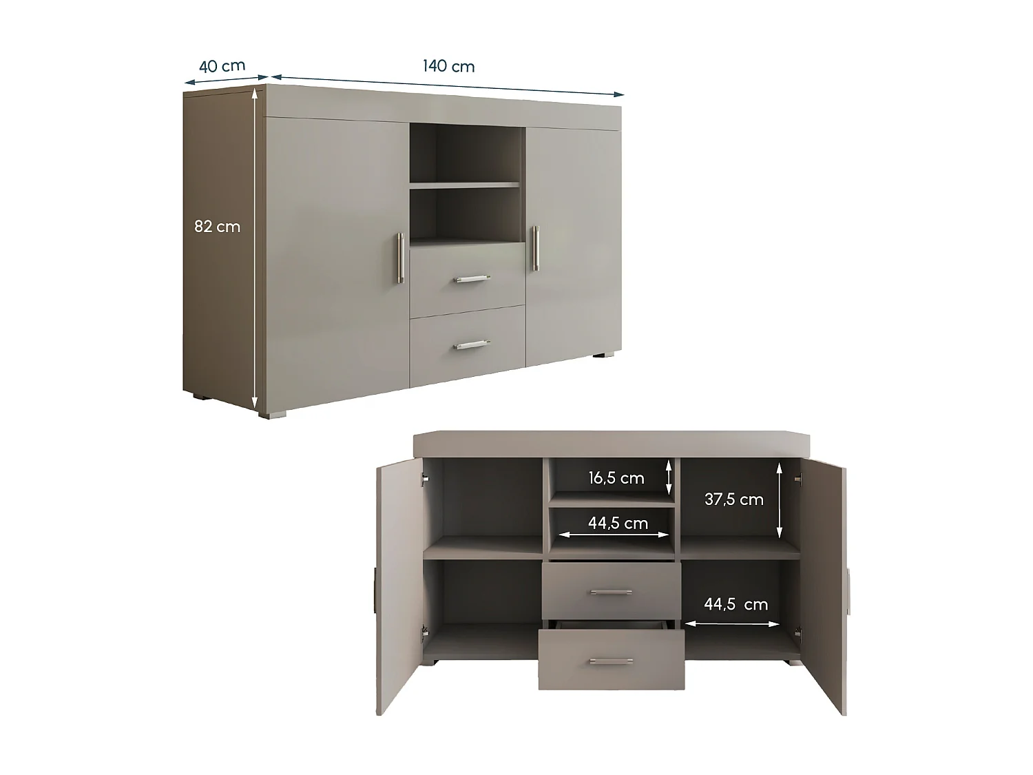 Aparador para Salón comedor en Gris 140x40x80cm Roque