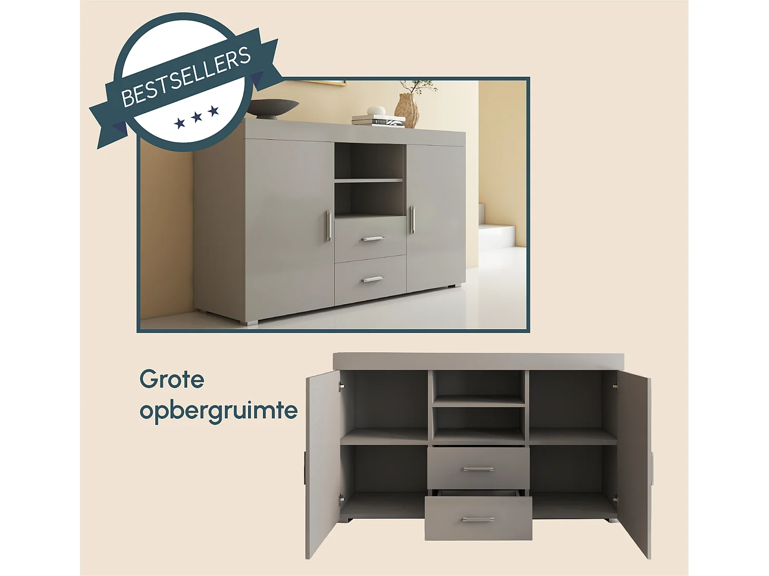 Aparador para Salón comedor en Gris 140x40x80cm Roque