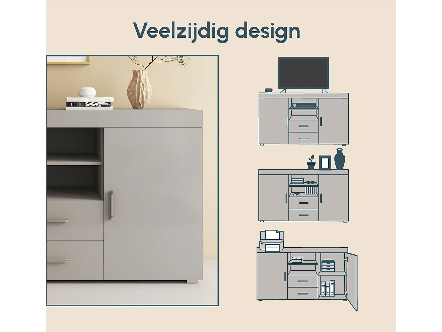 Aparador para Salón comedor en Gris 140x40x80cm Roque