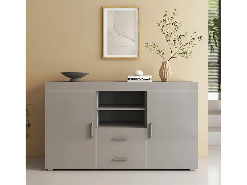 Bahut Buffet pour Salon Salle à manger en Gris 140x40x80cm Roque