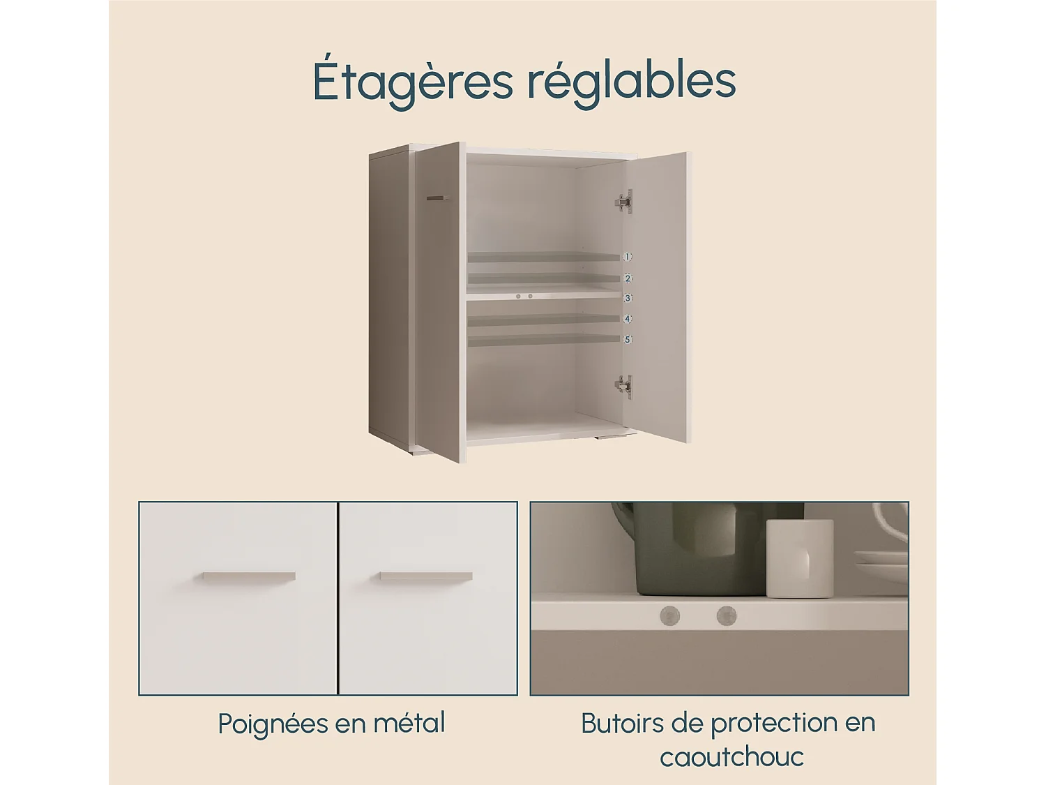 Bahut Buffet bas pour Salon Salle à manger en Blanc 60x30x71cm Lander L2