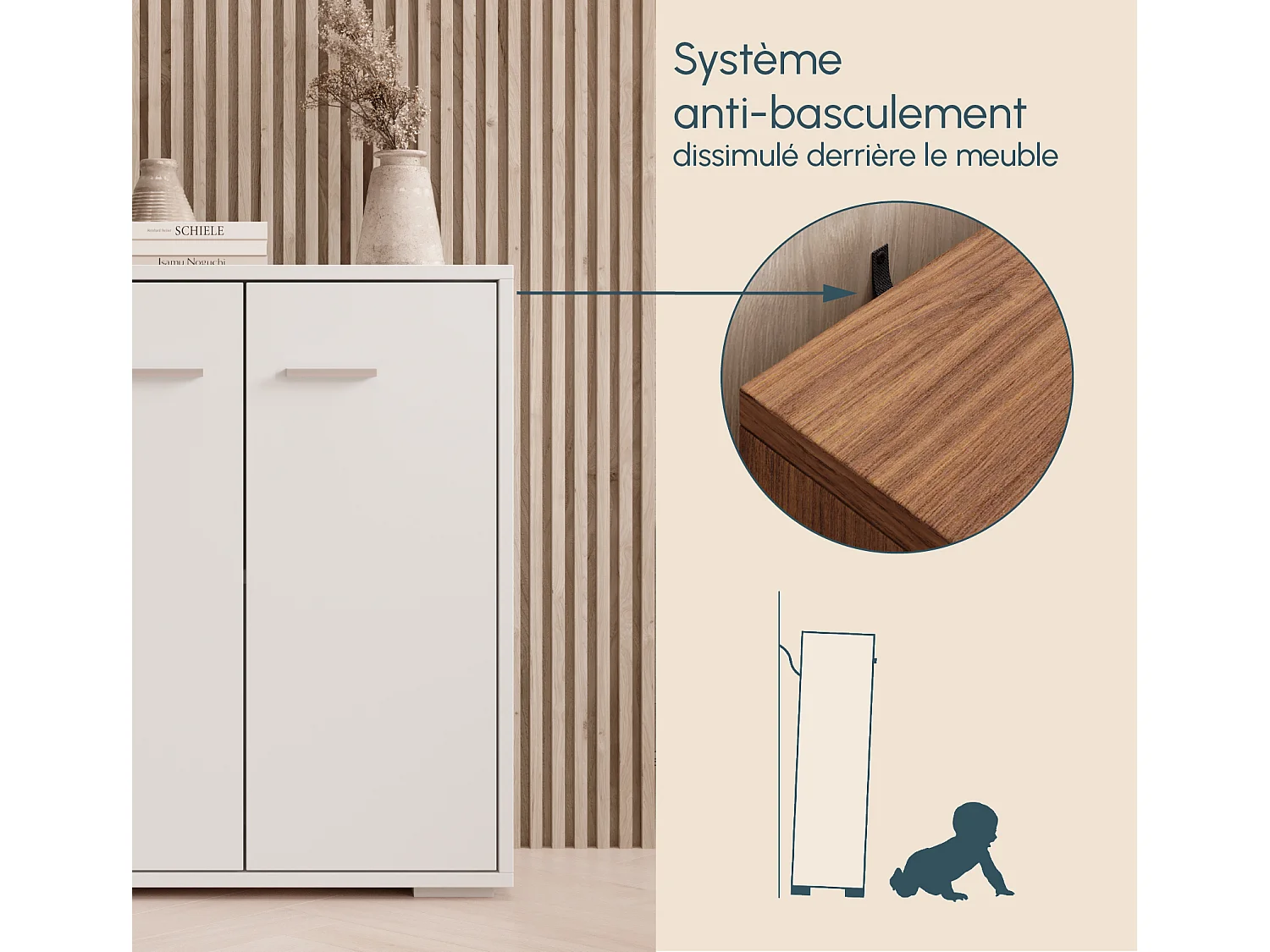 Bahut Buffet bas pour Salon Salle à manger en Blanc 60x30x71cm Lander L2