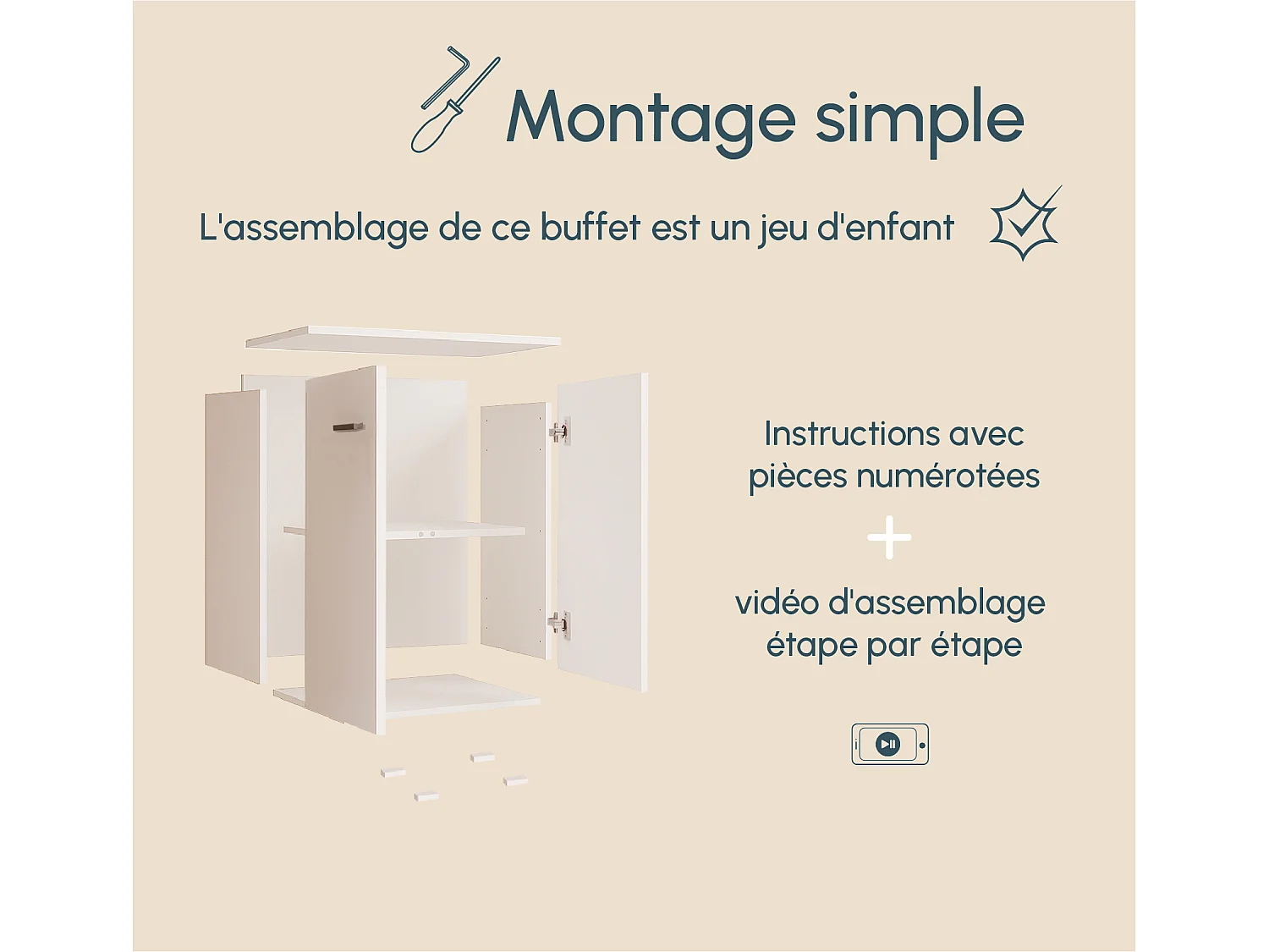 Bahut Buffet bas pour Salon Salle à manger en Blanc 60x30x71cm Lander L2