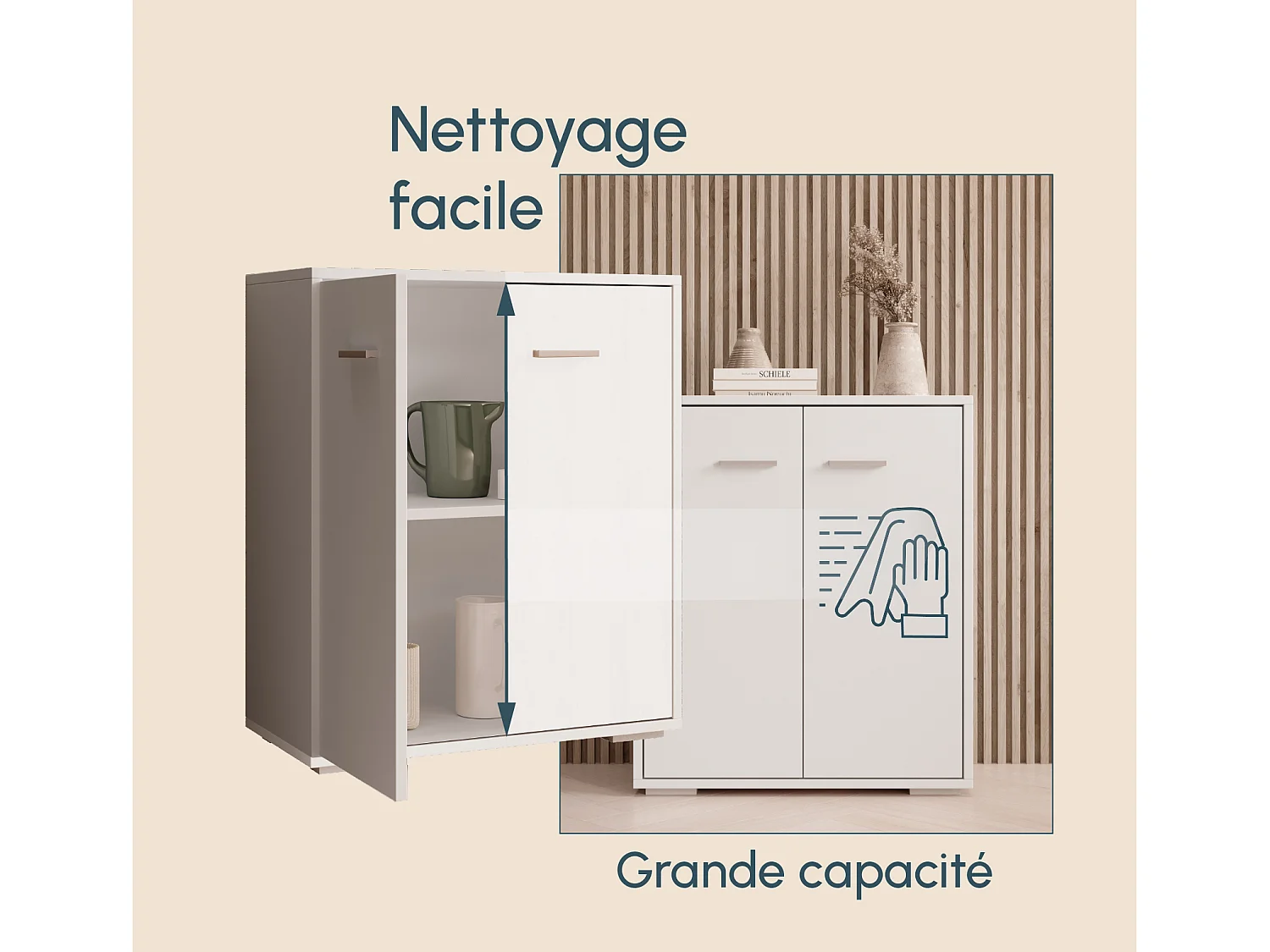 Aparador pequeño para Salón comedor en Blanco 60x30x71cm Lander L2