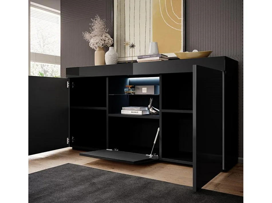 Aparador para Salón comedor en Negro con LED 135x34x72cm Sefora