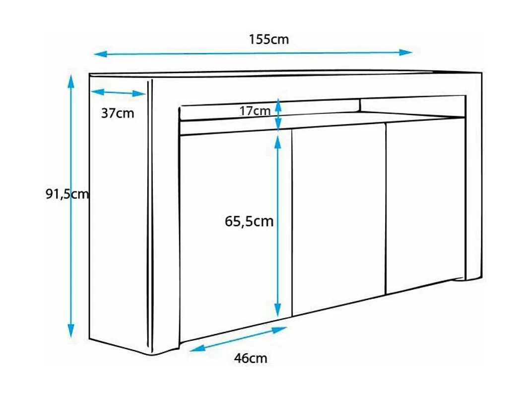 Aparador para Salón comedor en Negro con LED 155x37x91,5cm Aker