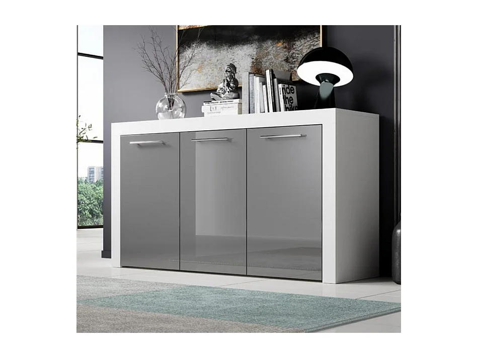Bahut Buffet pour Salon Salle à manger en Blanc et Gris 144x42x80cm Nelia