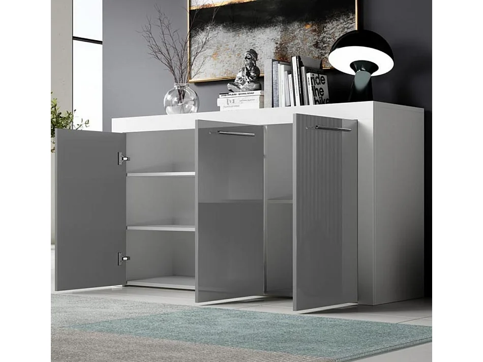 Aparador para Salón comedor en Blanco y Gris 144x42x80cm Nelia