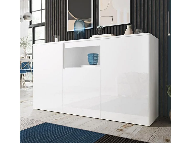 Bahut Buffet pour Salon Salle à manger en Blanc 140x40x80cm Nevada