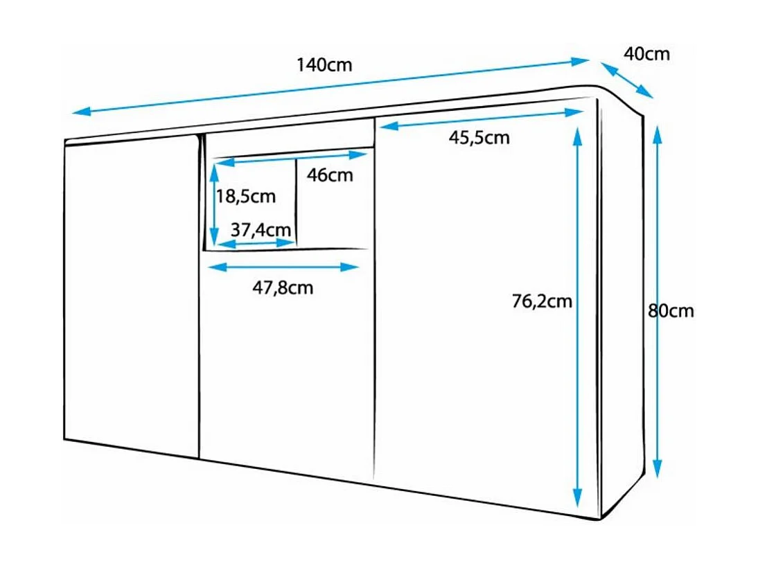 Bahut Buffet pour Salon Salle à manger en Blanc 140x40x80cm Nevada