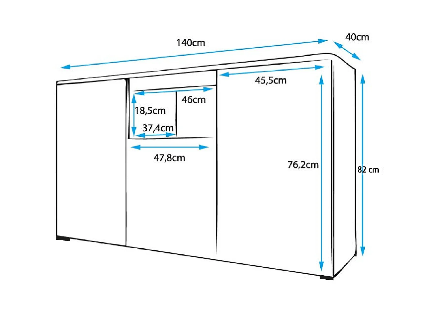 Bahut Buffet pour Salon Salle à manger en Blanc 140x40x80cm Nevada