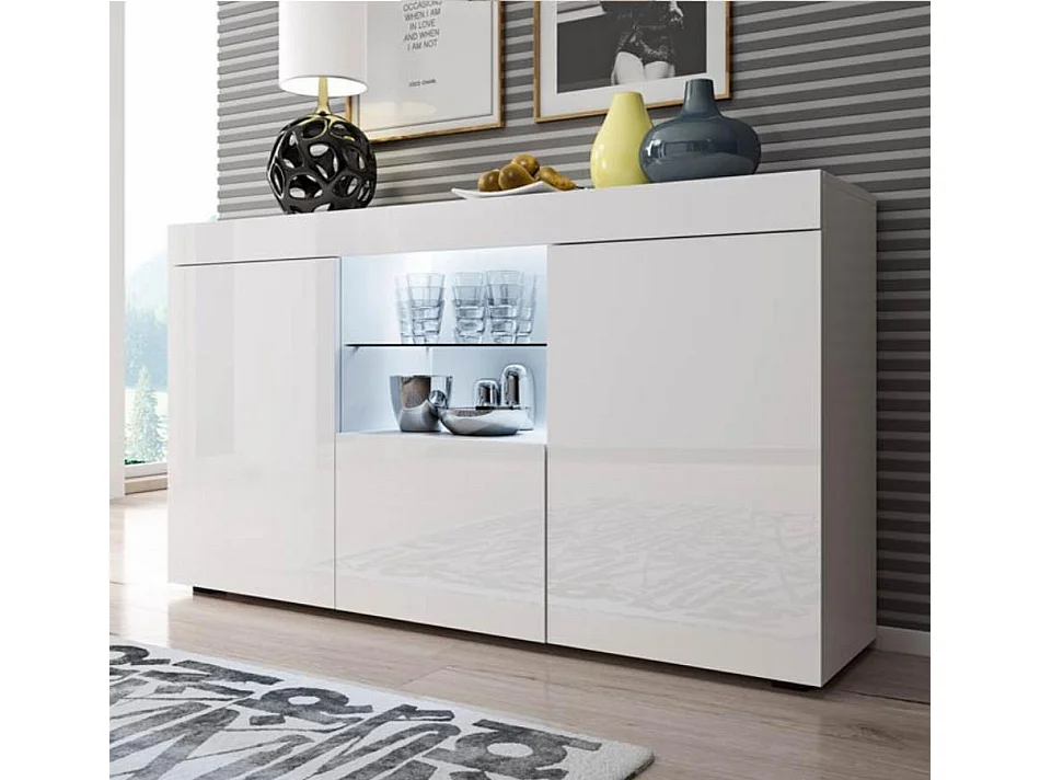 Aparador para Salón comedor en Blanco con LED 135x34x72cm Sefora