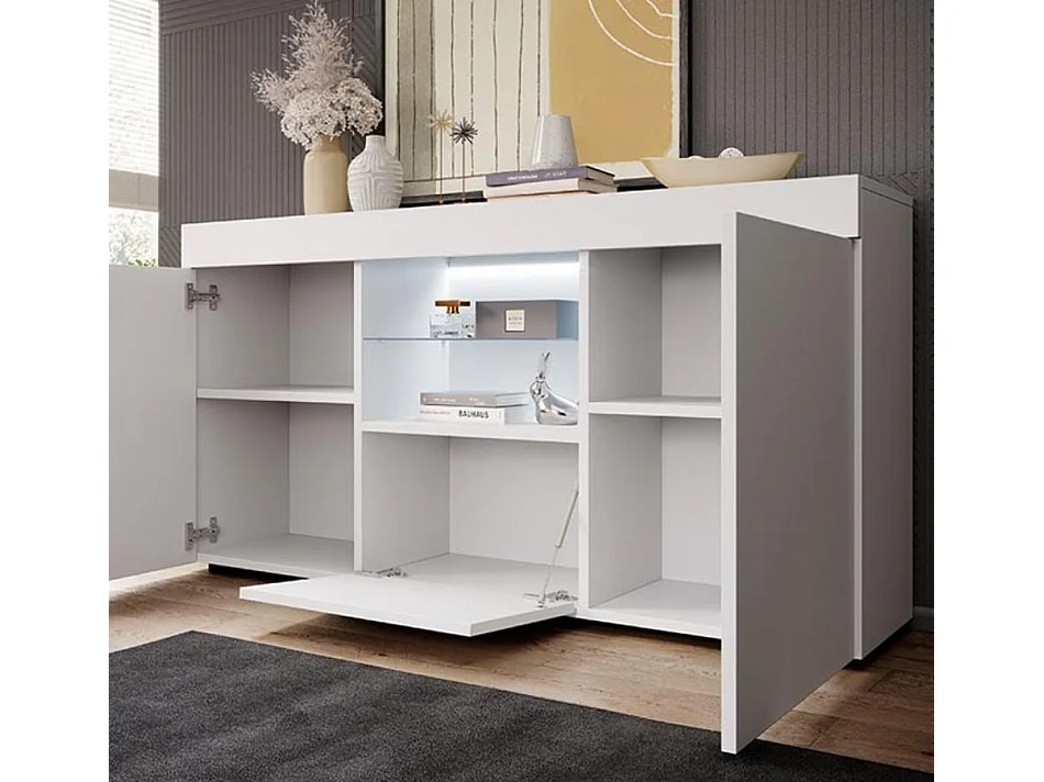 Aparador para Salón comedor en Blanco con LED 135x34x72cm Sefora