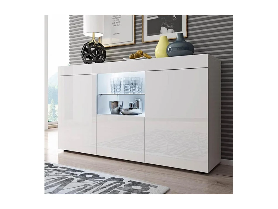 Bahut Buffet pour Salon Salle à manger en Blanc avec LED 135x34x72cm Sefora