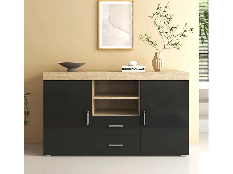 Aparador para Salón comedor en Sonoma y Negro 140x40x80cm Roque