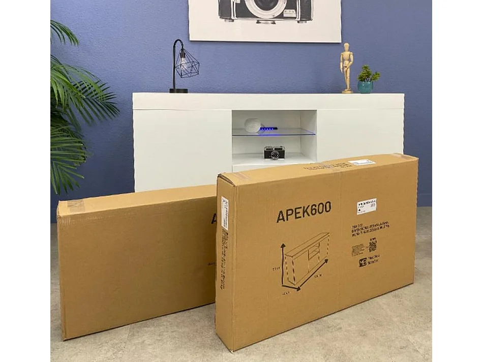 Aparador para Salón comedor en Negro y Blanco con LED 150x40x80cm Natolia