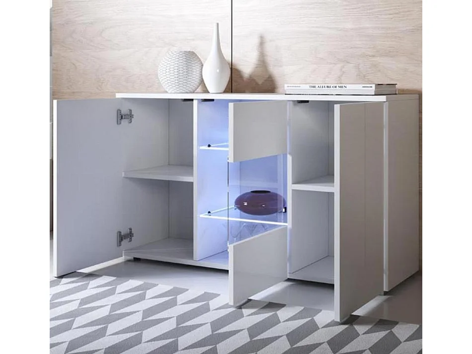 Bahut Buffet pour Salon Salle à manger en Blanc avec LED 120x40x72cm Luke A2