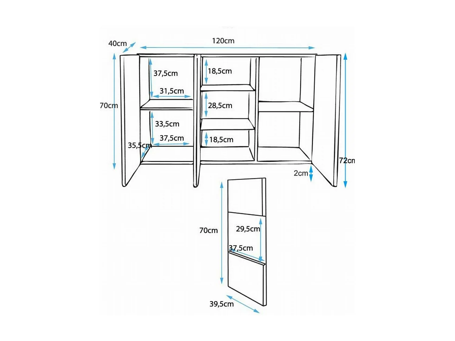 Bahut Buffet pour Salon Salle à manger en Blanc avec LED 120x40x72cm Luke A2