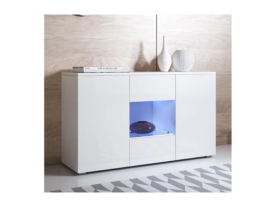 Bahut Buffet pour Salon Salle à manger en Blanc avec LED 120x40x72cm Luke A2