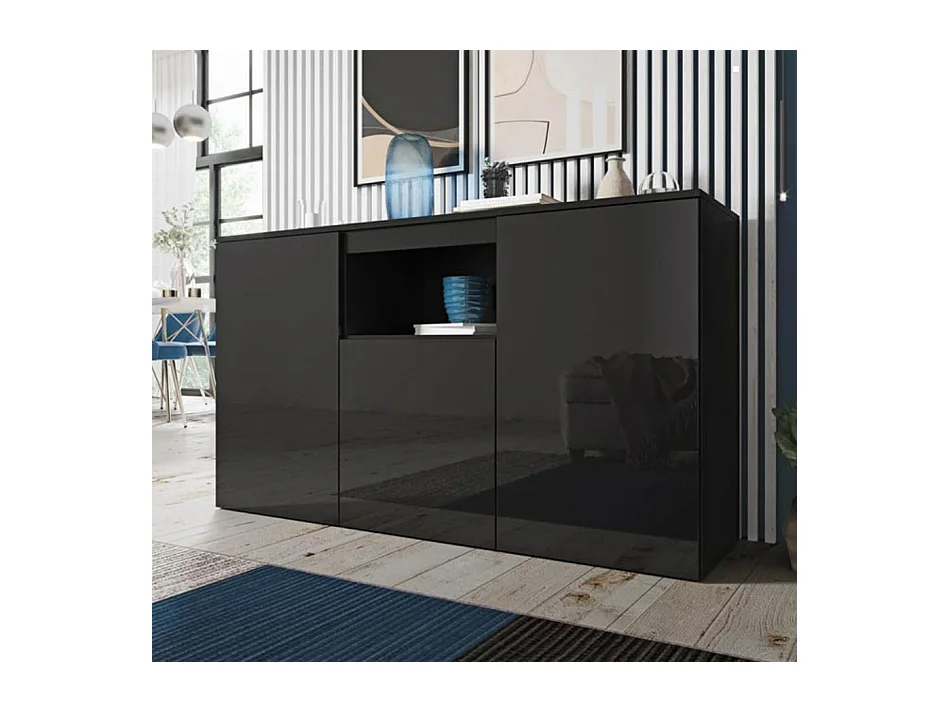 Bahut Buffet pour Salon Salle à manger en Noir 140x40x80cm Nevada