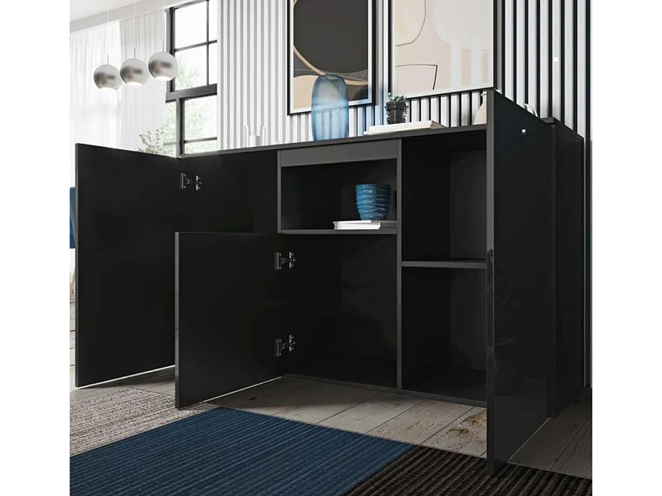 Bahut Buffet pour Salon Salle à manger en Noir 140x40x80cm Nevada