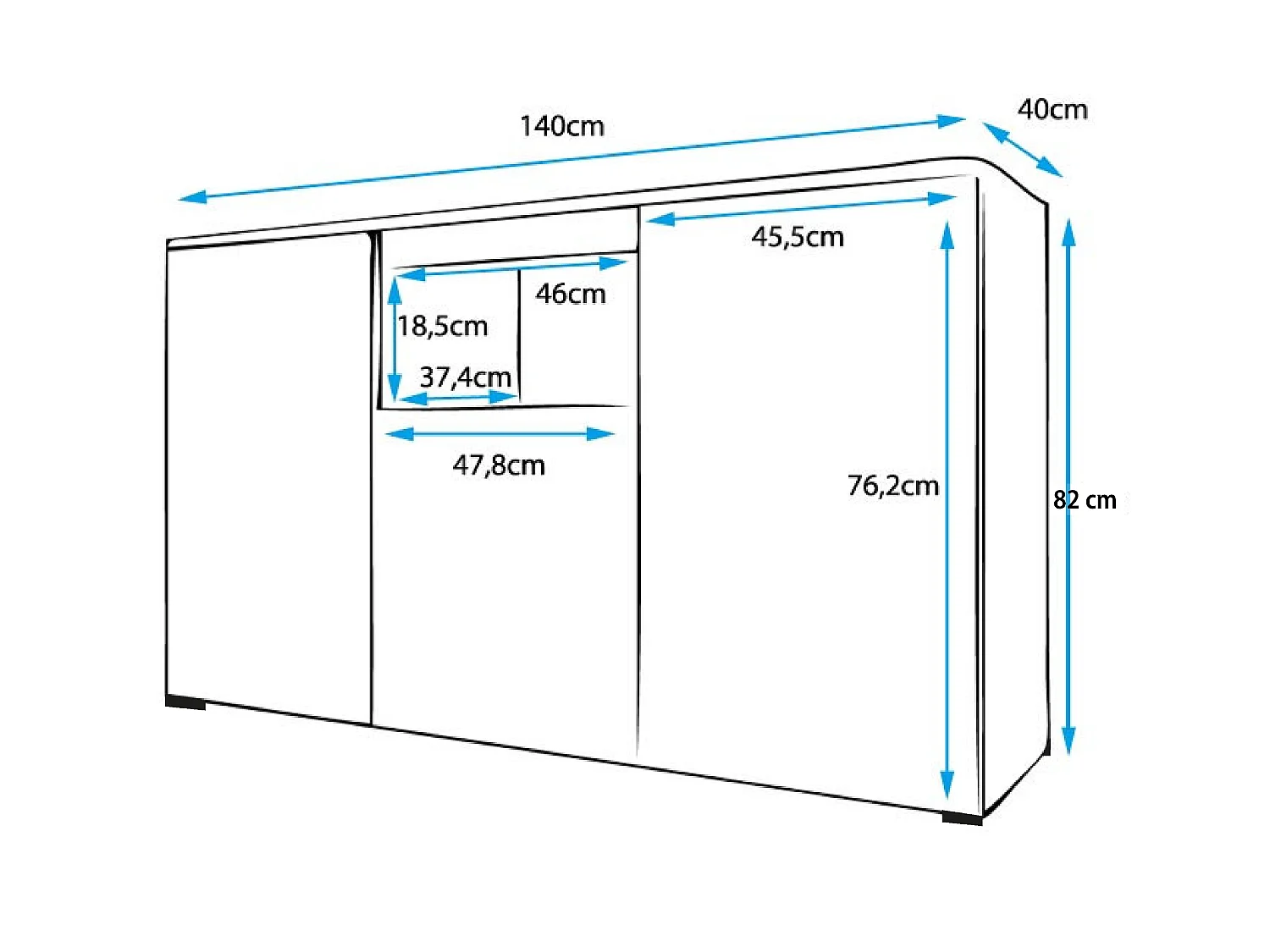 Bahut Buffet pour Salon Salle à manger en Noir 140x40x80cm Nevada