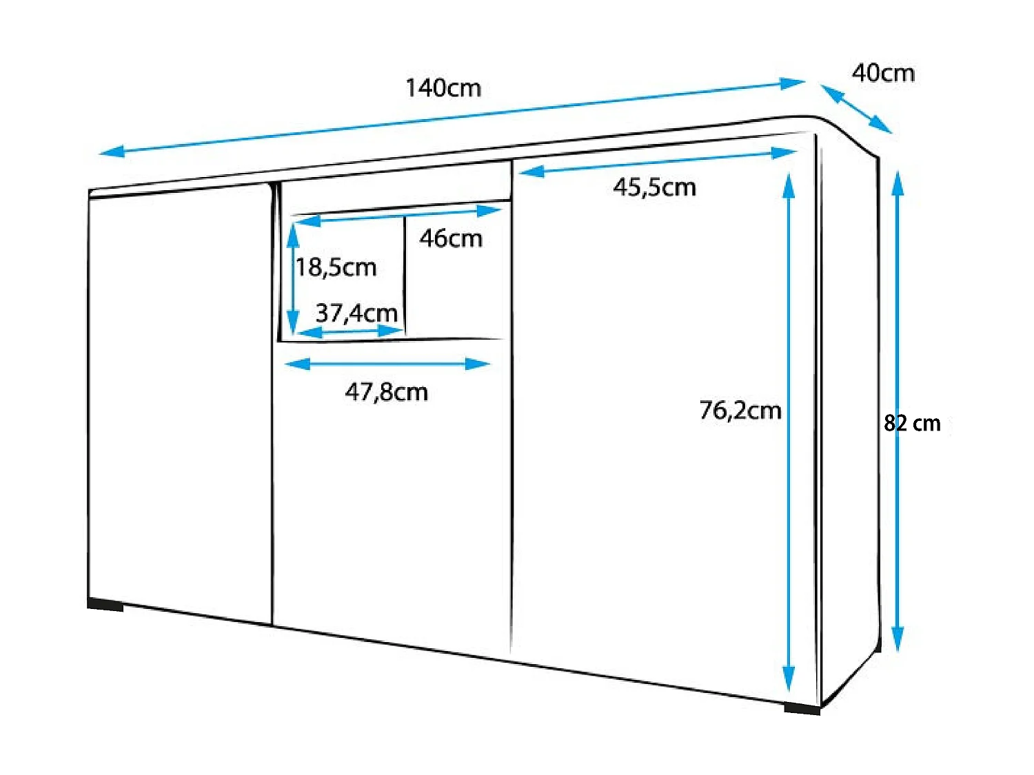 Bahut Buffet pour Salon Salle à manger en Noir 140x40x80cm Nevada