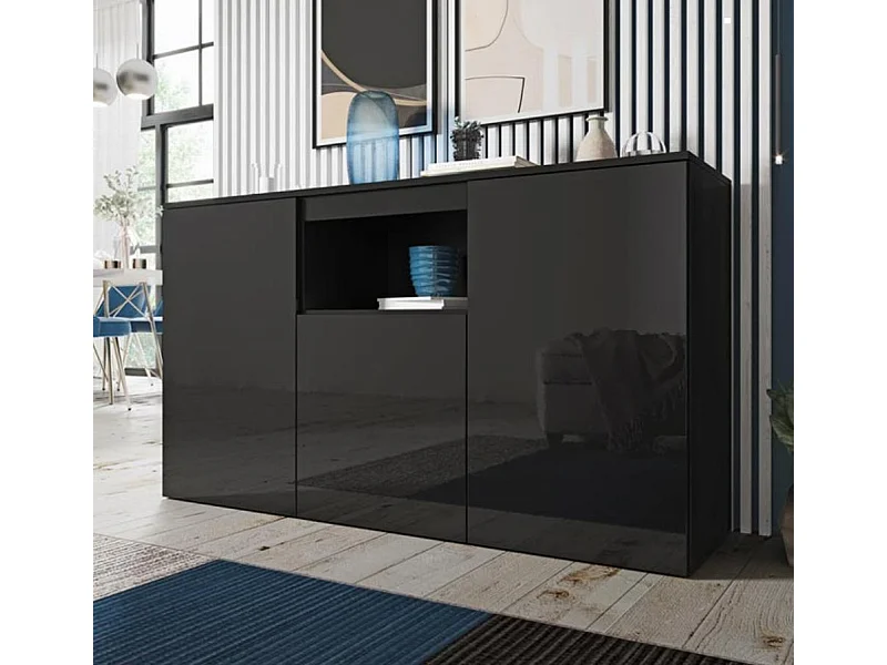 Bahut Buffet pour Salon Salle à manger en Noir 140x40x80cm Nevada