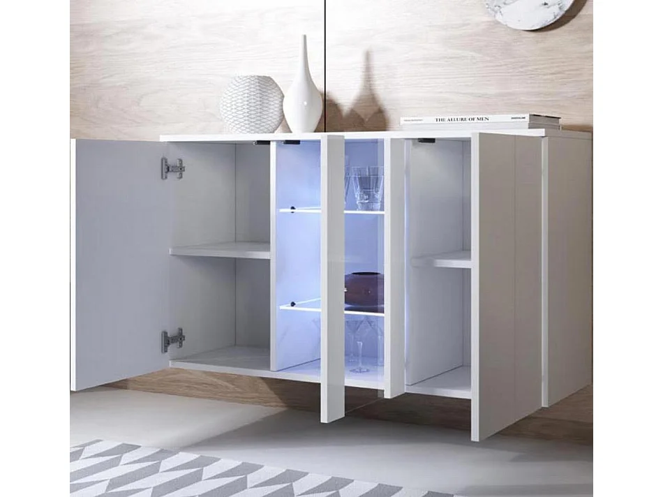 Bahut Buffet pour Salon Salle à manger en Blanc avec LED 120x40x70cm Luke A1