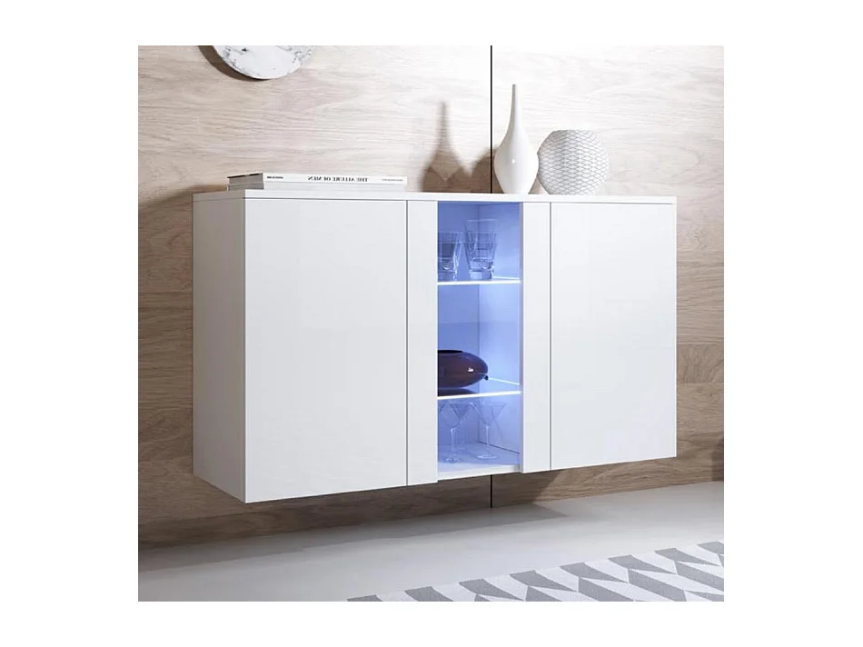 Bahut Buffet pour Salon Salle à manger en Blanc avec LED 120x40x70cm Luke A1