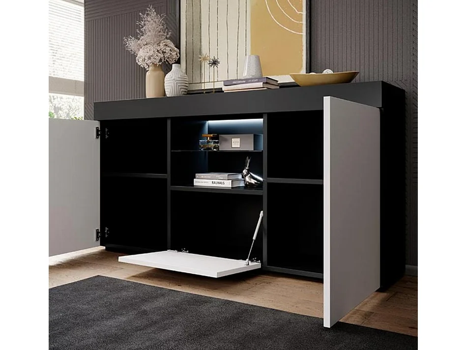 Bahut Buffet pour Salon Salle à manger en Noir et Blanc avec LED 135x34x73cm Sefora
