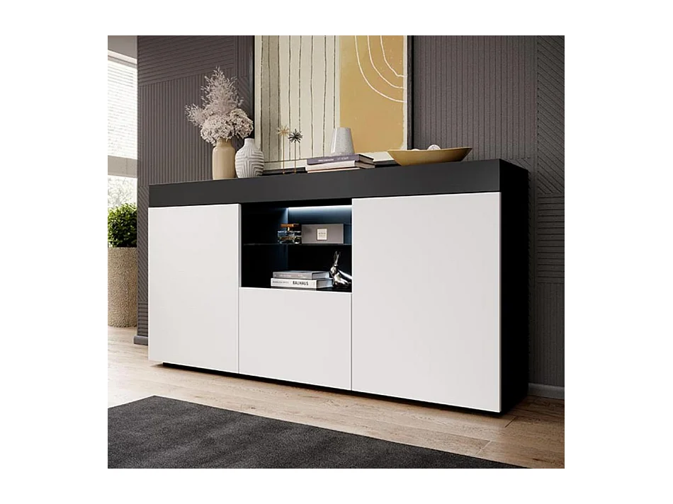 Bahut Buffet pour Salon Salle à manger en Noir et Blanc avec LED 135x34x73cm Sefora