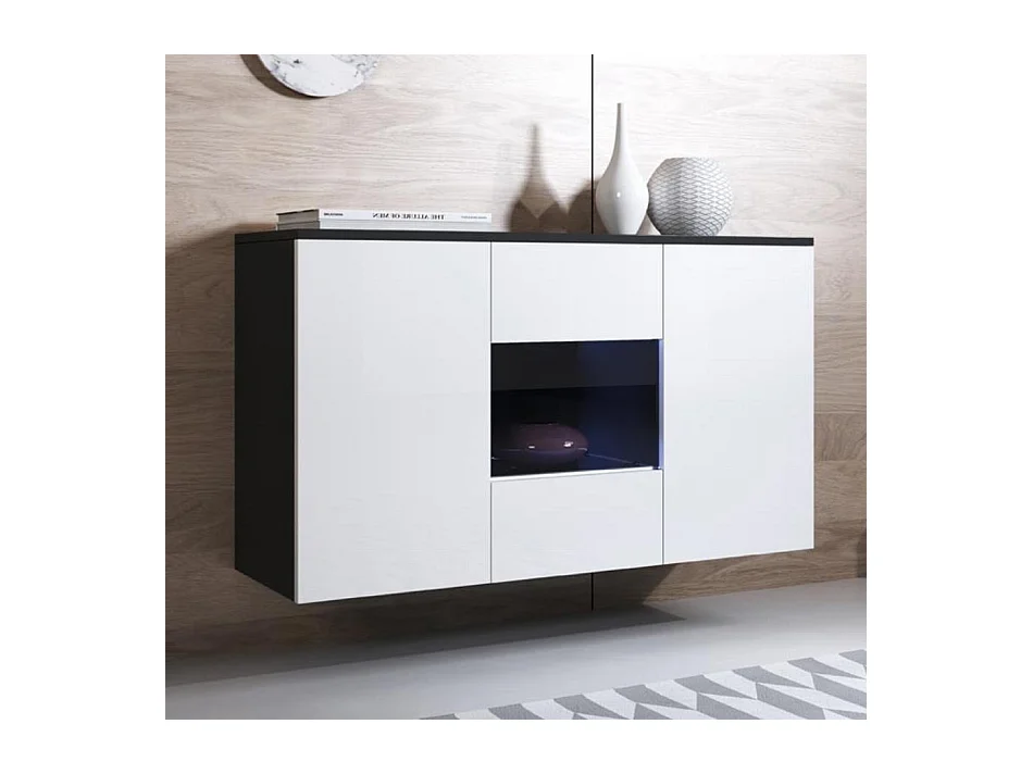 Bahut Buffet pour Salon Salle à manger en Noir et Blanc avec LED 120x40x70cm Luke A2
