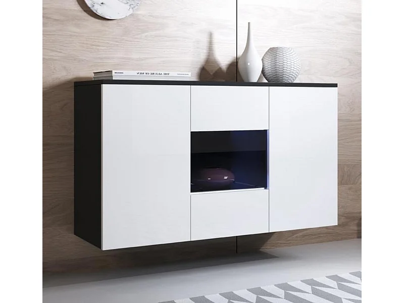 Aparador para Salón comedor en Negro y Blanco con LED 120x40x70cm Luke A2