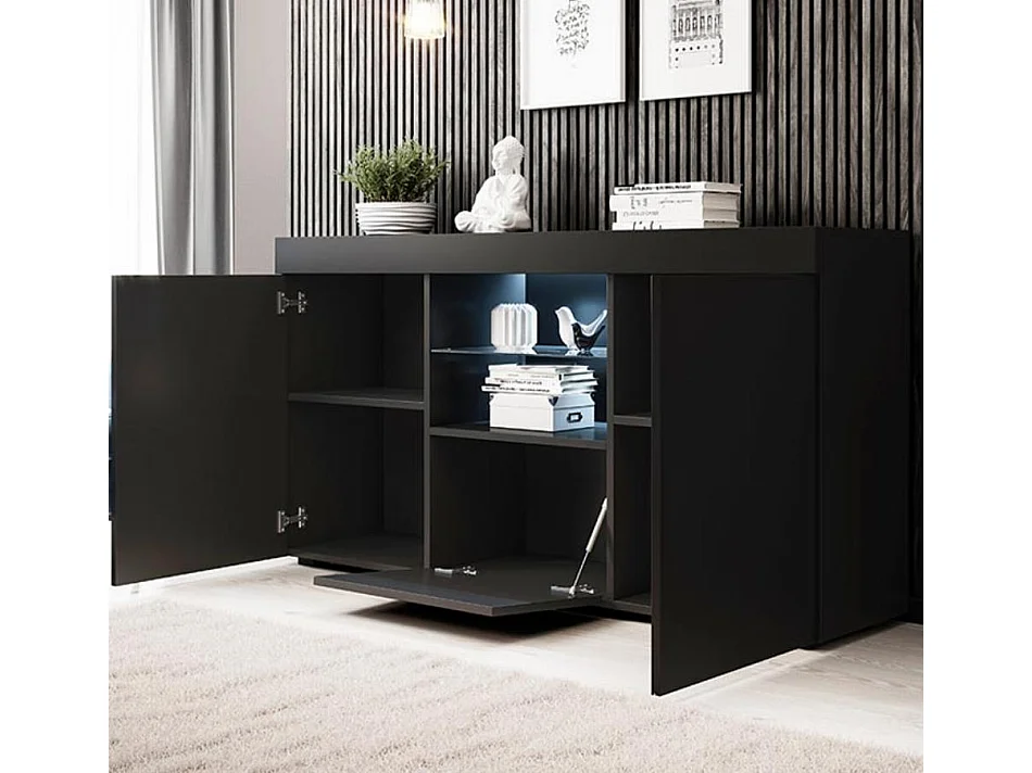 Aparador para Salón comedor en Negro con LED 150x40x80cm Natolia