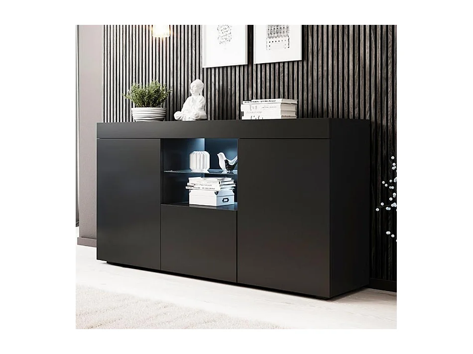 Bahut Buffet pour Salon Salle à manger en Noir avec LED 150x40x80cm Natolia