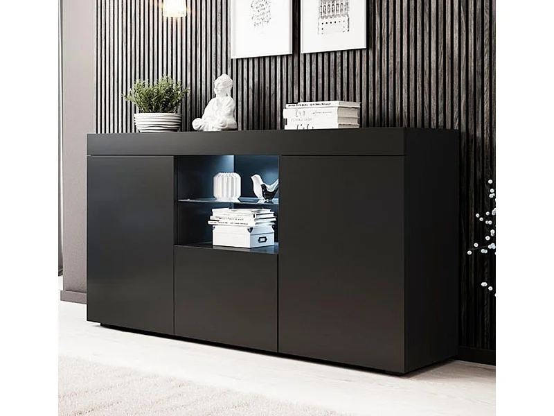 Bahut Buffet pour Salon Salle à manger en Noir avec LED 150x40x80cm Natolia