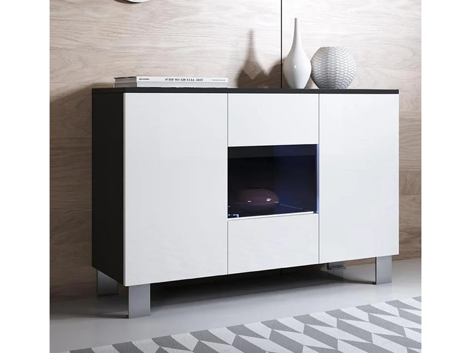 Aparador para Salón comedor en Negro y Blanco con LED 120x40x82cm Luke A2