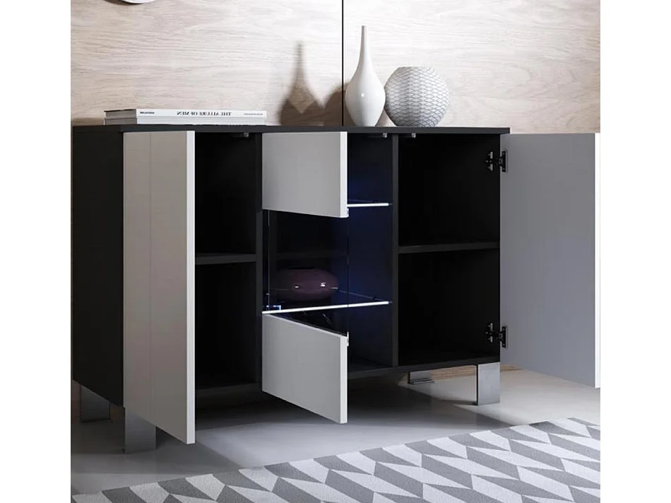 Aparador para Salón comedor en Negro y Blanco con LED 120x40x82cm Luke A2